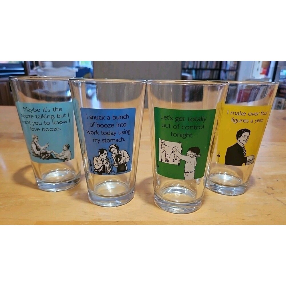 Set Of 4 Vintage Somee Cards Humorous Beer Pint Highball Glasses